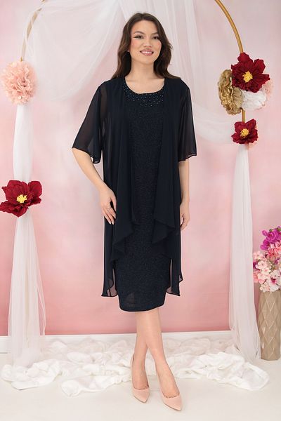 cupper Elegant navy lurex dress with detachable cape