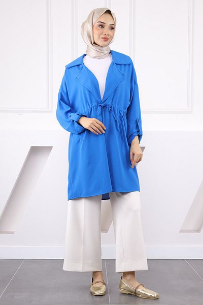 İmajButik Μπουφάν Saks Blue με διπλό γιακά με κορδόνι