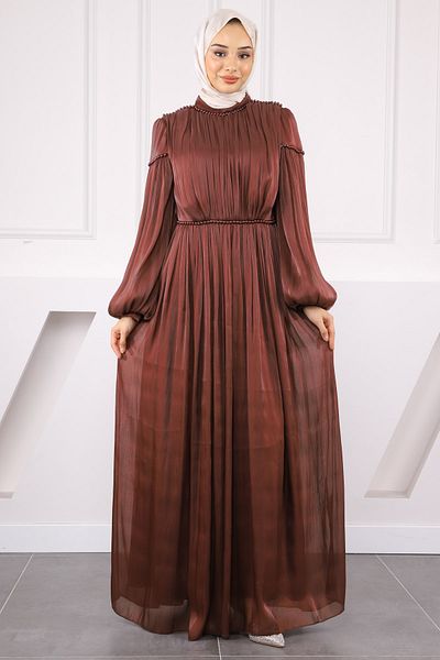 İmajButik Βραδινό φόρεμα από σιφόν με μανίκια μπορντό