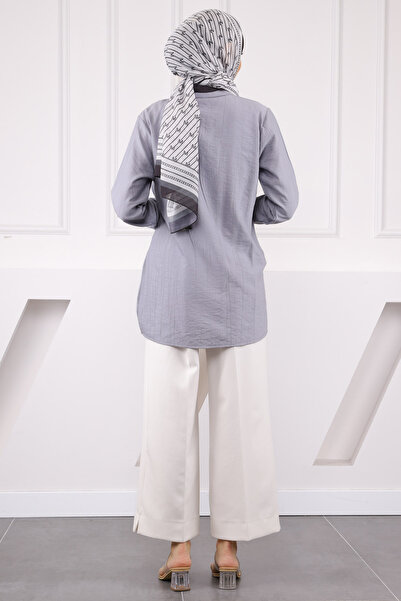 İmajButik Gray Side Tie Buttoned Shirt