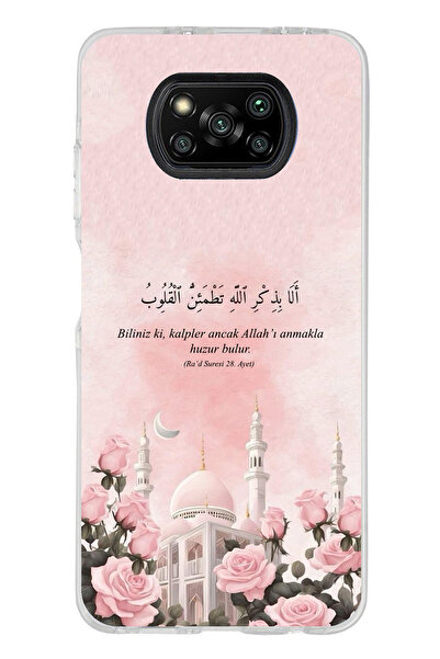 TechTree Poco X3 / NFC / PRO Uyumlu Rad Suresi Cami ve Güller Şeffaf Silikon ...