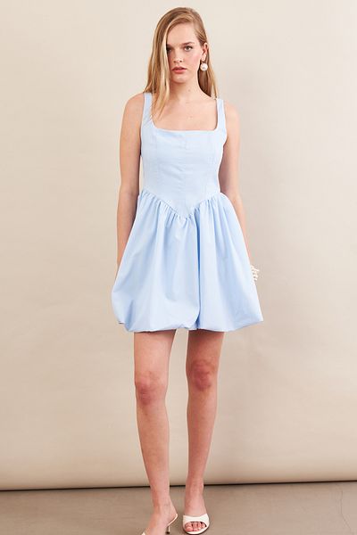 Cool & Sexy Rochie mini balon cu bretele albastre de damă ERL105