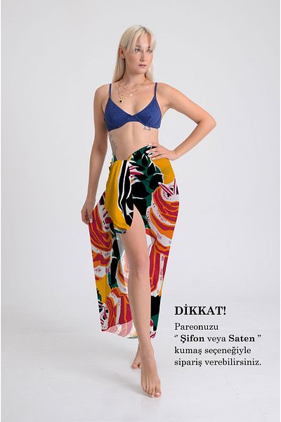 DESENİX Amazon Dream Patterned Pareo - 100X145 cm - Silky Chiffon & Luxury Satin Fabric Option - Beach Dress