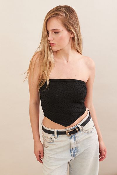 Cool & Sexy Bluză crop neagră fără bretele pentru femei ZH049