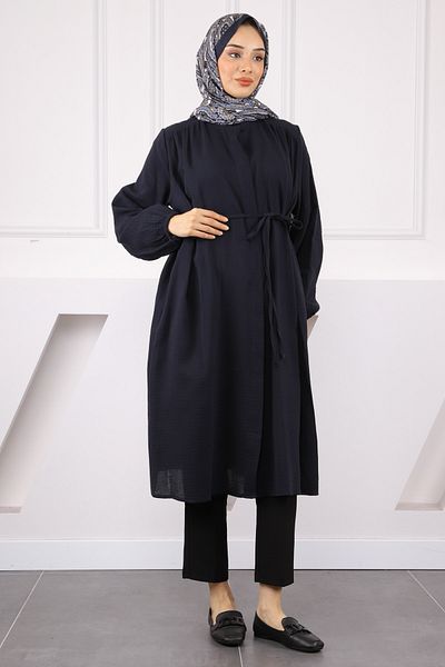 İmajButik Μπλε ναυτικό λινό χιτώνα με κορδόνι μέσης