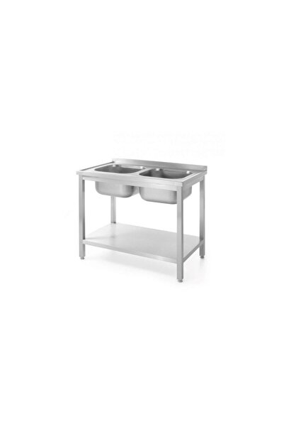 HENDI Chiuveta dubla cu suport si raft , 1000x600x (H) 850 mm, Hendi, Inox