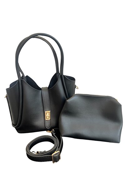 Rose Siyah çanta El ve omuz askılı ikili çanta