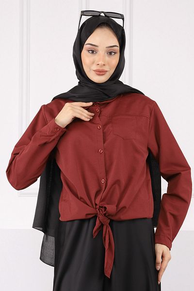 İmajButik Claret Red πουκάμισο με μονή τσέπη με γραβάτα μπροστά