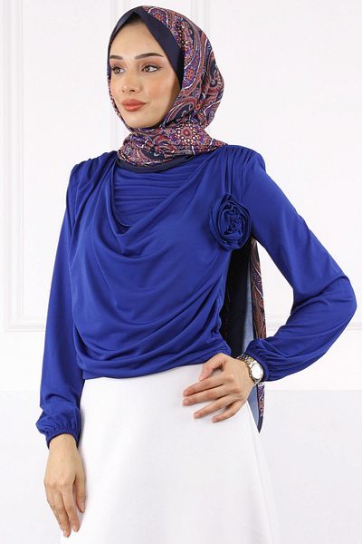 İmajButik Saks Sandy Μπλούζα με Αξεσουάρ Blue Rose
