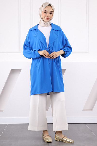 İmajButik Μπουφάν Saks Blue με διπλό γιακά με κορδόνι