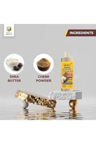 Amalico Shampoo for Silky Hair Growth - Chebe Powder and SHEA BUTTER - Organic Shampoo for Women Cur