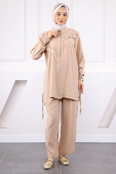 İmajButik Σετ παντελόνι Modal Tunic Mink Stone