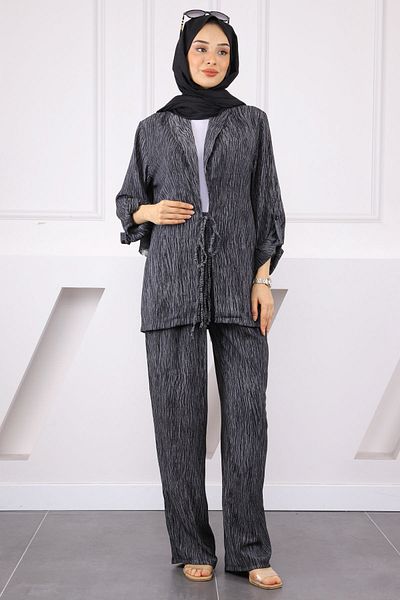 İmajButik Black Front Tie Kimono Suit with Pants