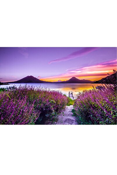 ve Tablou Canvas, Lac al amintirilor, Amurg, 80 x 50 cm, Rama lemn, Multicolor