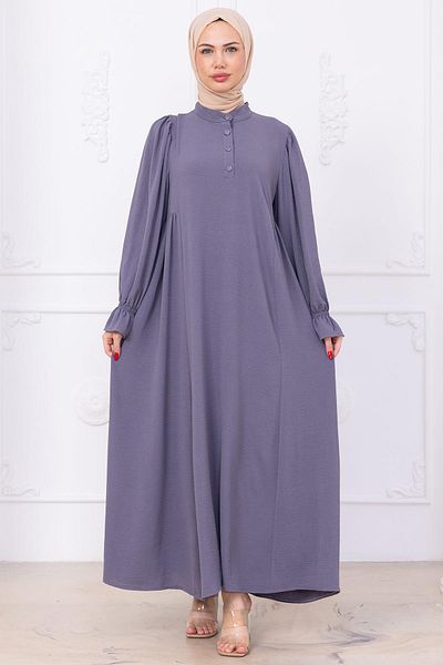 hafsamina Eva Hijab Dress with Elastic Sleeves Gray Hm2758