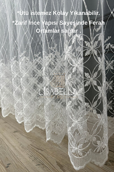 LisabellaHome Kristal ışıltı tül (Pilesiz Düz Dikişli) ütü istemez.