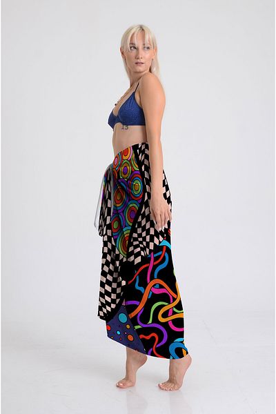 DESENİX Geometric Pattern Pareo - 100X145 cm - Silky Chiffon & Luxury Satin Fabric Option - Beach Dress