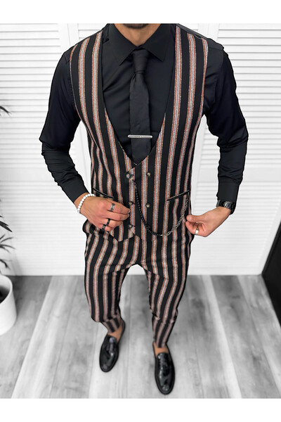 dehaine Men's suit, pants plus vest, black, B4061