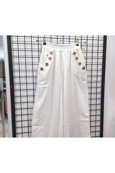 Butik Şans Wooden Button Detailed Pocketed Cotton Trousers