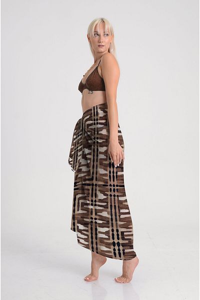 DESENİX African Earth Tones Patterned Pareo - 100X145 cm - Silky Chiffon & Luxurious Satin Fabric Option
