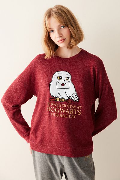 Penti Hanorac moale Hogwarts Roșu Claret Pijama Top - Colecția Harry Potter