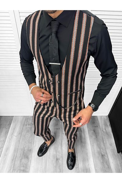 dehaine Men's suit, pants plus vest, black, B4061