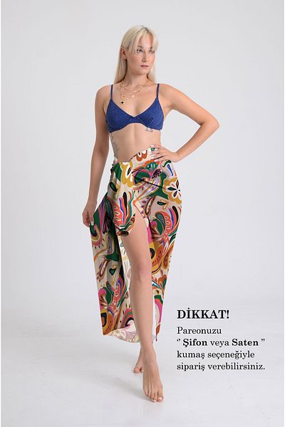 DESENİX Bohemian Print Pareo - 100X145 cm - Silky Chiffon & Luxury Satin Fabric Option - Beach Dress
