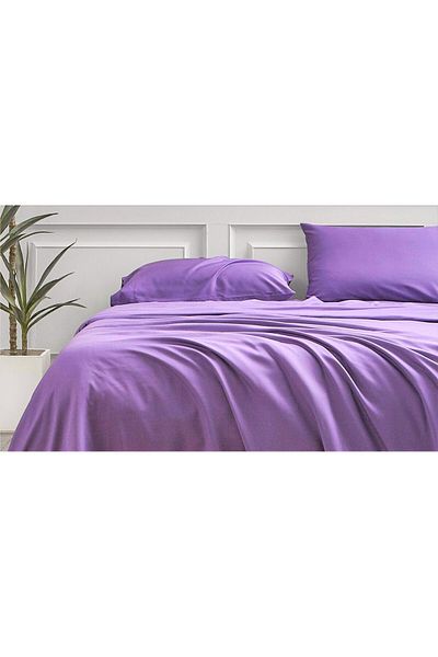 Kotonia Home Bed Sheet, 100% Cotton, Plain Color Ranforce, Lilac, 240 X 260 Cm