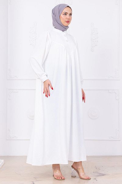 hafsamina Buttoned Front Eva Hijab Dress White Hm2757