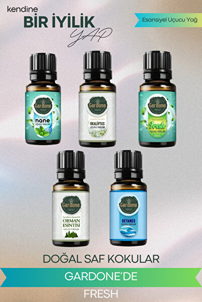 Gardone مجموعة من 5 زيوت عطرية أساسية بالنعناع والأوكالبتوس المنعش ونسيم الغا...