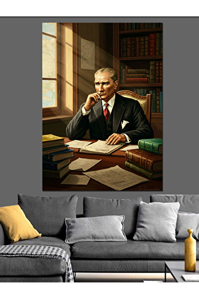 ekart Mustafa Kemal Atatürk Ve Kitap Dekoratif Kanvas - Mdf Ahşap Tablo