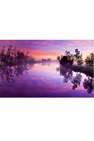 ve Tablou Canvas, Peisaj, Rau, Apus 90 x 60 cm, Rama lemn, Multicolor