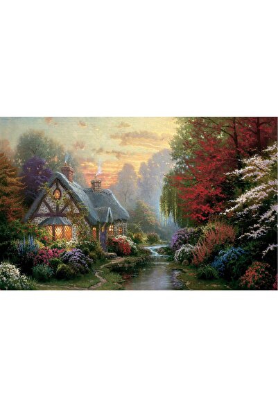 ve Tablou Canvas, Cabana ideala 9, Peisaj, Padure, Rau, 80 x 50 cm, Multicolor