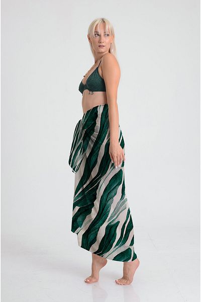 DESENİX Artistic Leaf Print Pareo - 100X145 cm - Silky Chiffon & Luxury Satin Fabric Option- Beach Dress