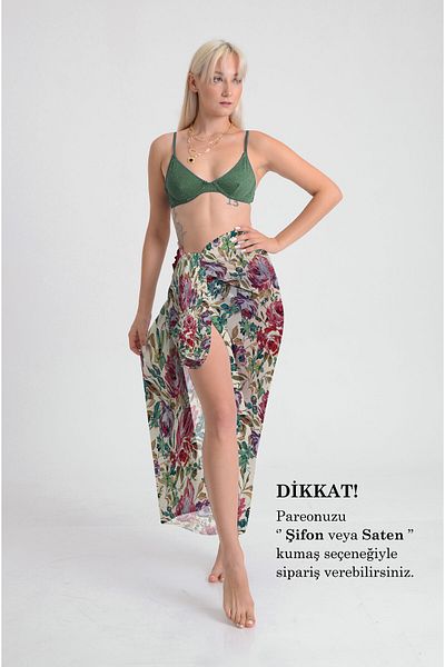 DESENİX Botanical Garden Pattern Pareo - 100X145 cm - Silky Chiffon & Luxury Satin Fabric Option - Beach Dress