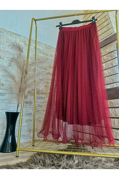 Nisa Luxury Boutique Fusta elegantă din tul cu piatră, cu talie elastică