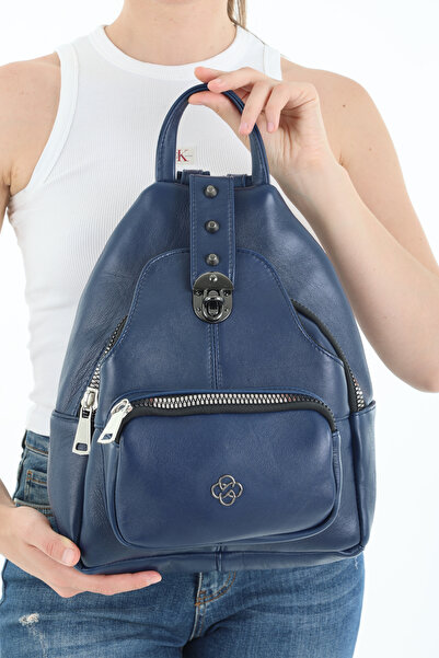 Erzeno Valódi bőr minőségi női sötétkék hátizsák |   Bőr hátizsák