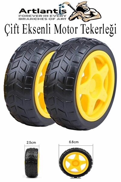 Artlantis Çift Eksenli Motor Tekerleği 2 Adet Sarı Dc Motor Arduino Robotik M...