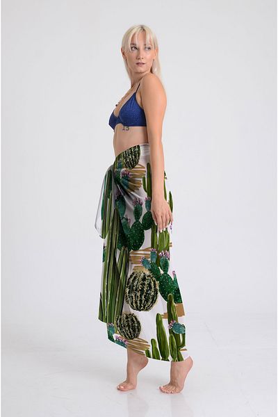 DESENİX Tropical Plants Pattern Pareo - 100X145 cm - Silky Chiffon & Luxury Satin Fabric Option - Beach Elbse