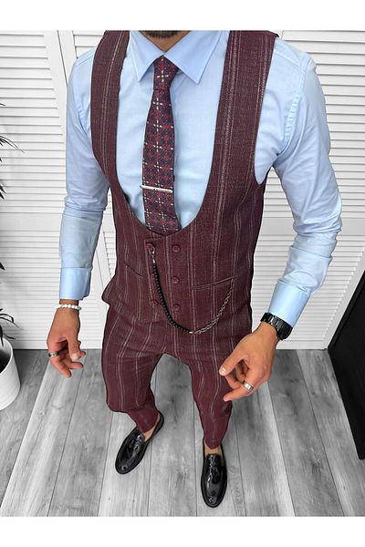 dehaine Men's suit, pants plus vest, burgundy, B5517