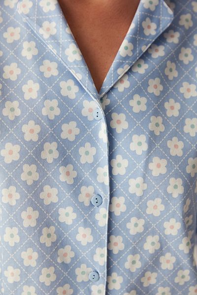 Penti Set de pijamale cu pantaloni de cămașă albastră florală de bază