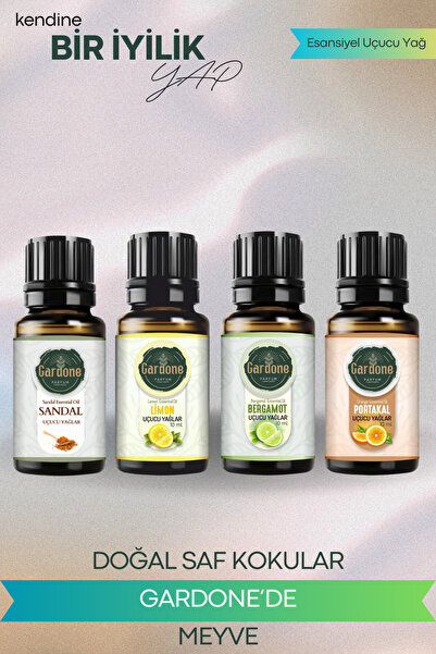 Gardone 4 lü Set Esansiyel Uçucu Yağ Buhurdanlık Yağı Esans Portakal Limon Be...