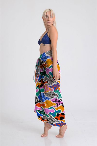 DESENİX Modern Art Pattern Pareo - 100X145 cm - Silky Chiffon & Luxury Satin Fabric Option - Beach Dress