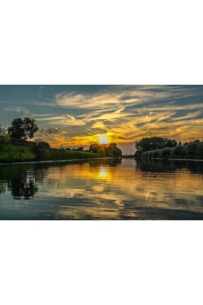 ve Tablou Canvas, Apus de soare, Reflexie, Lac, Nori, 80 x 50 cm, Rama lemn, ...