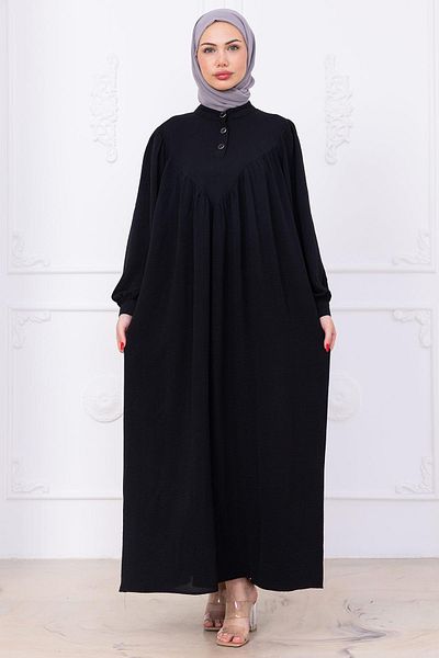 hafsamina Buttoned Front Eva Hijab Dress Black Hm2757