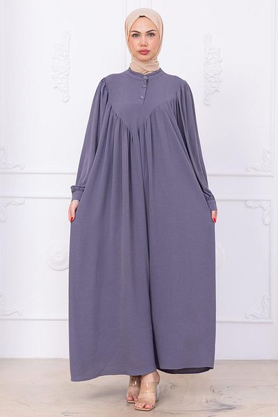 hafsamina Buttoned Front Eva Hijab Dress Gray Hm2757