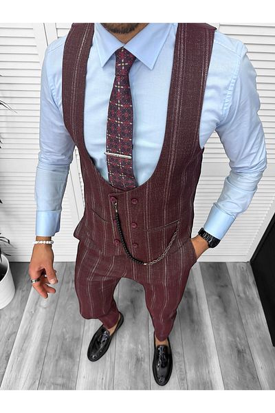 dehaine Men's suit, pants plus vest, burgundy, B5517