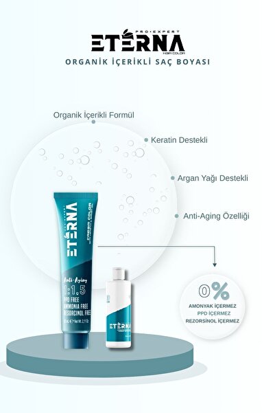 ETERNA Amonyaksız Organik İçerikli Saç Boyası 60 ml 5/00 Yoğun Açık Kestane ve 90 ml Eterna Oksidan