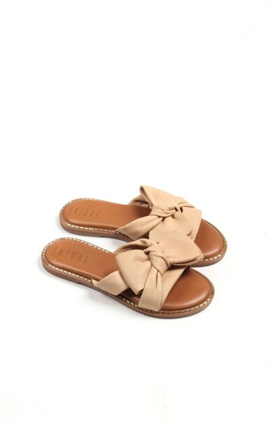 Deriderim Μπεζ Γνήσιο Δερμάτινο Σόλα Καφέ Μαλακό Γνήσιο Δέρμα Γυναικείες καλοκαιρινές παντόφλες