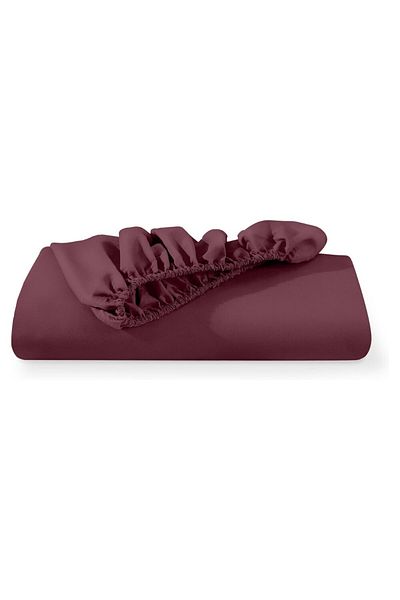 Kotonia Home Hotel Elastic Bed Cover, 100% Cotton, Damask Delux Satin, Purple, 180×200 30 Cm